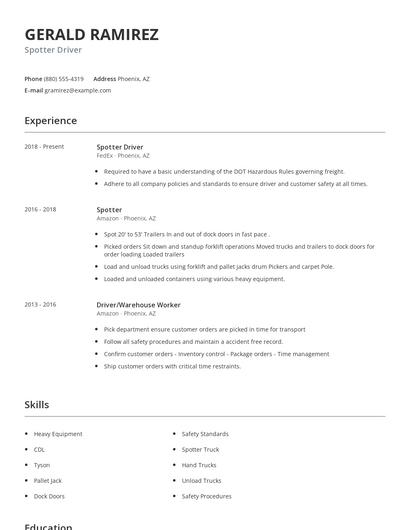 Spotter Driver Resume