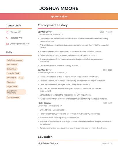 Spotter Driver Resume