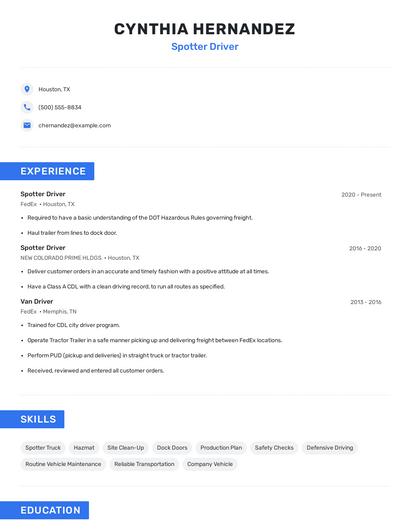 Spotter Driver Resume