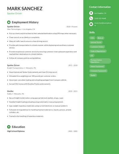 Spotter Driver Resume