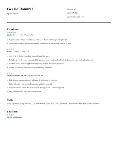 Spotter Driver Resume