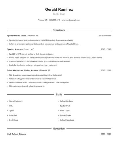 Spotter Driver Resume