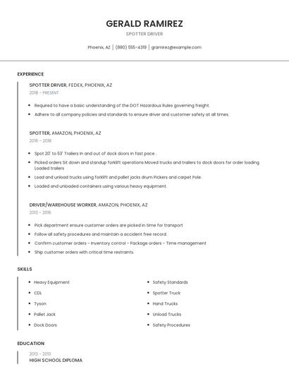 Spotter Driver Resume