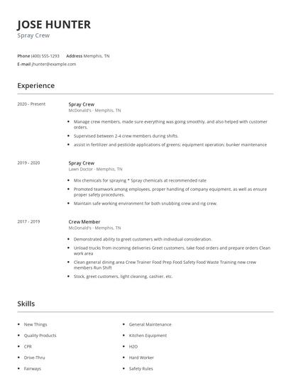 Spray Crew Resume