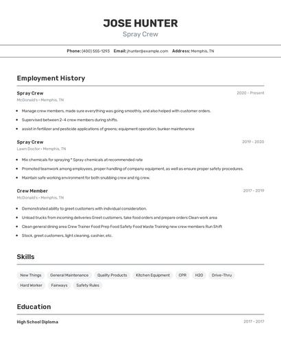 Spray Crew Resume