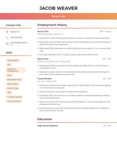 Spray Crew Resume