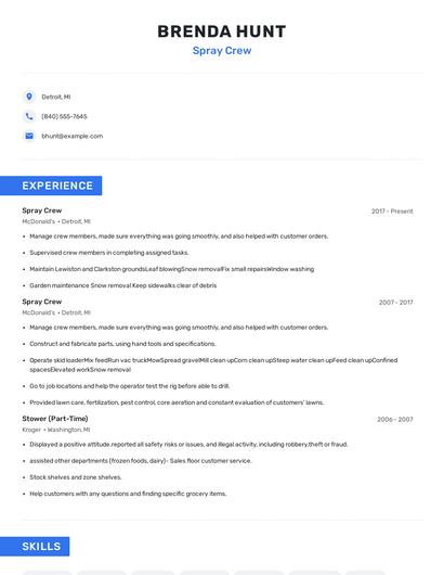 Spray Crew Resume