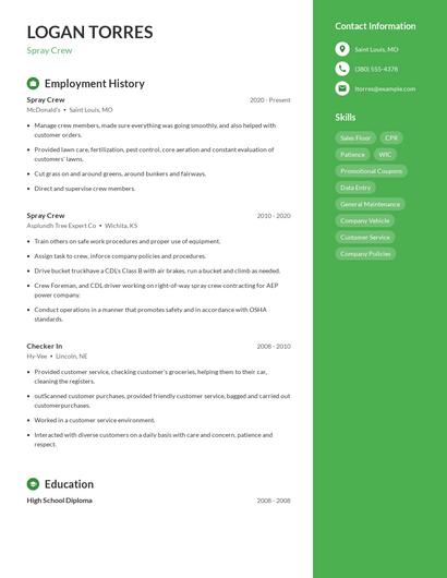 Spray Crew Resume