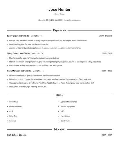 Spray Crew Resume