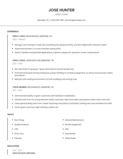Spray Crew Resume