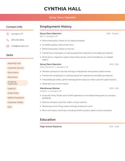 Spray Deco Operator Resume