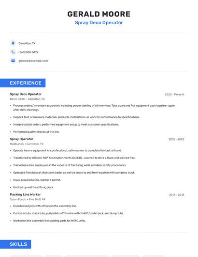 Spray Deco Operator Resume