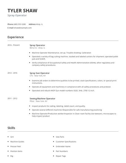 Spray Operator Resume
