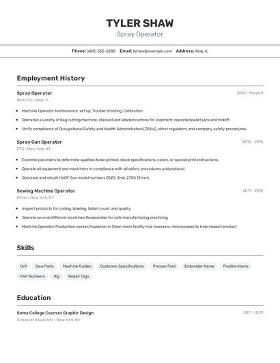Spray Operator Resume