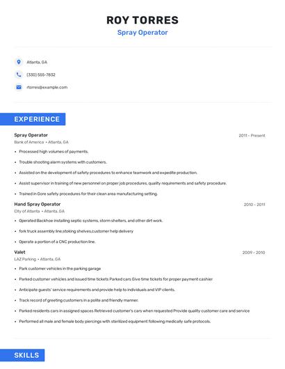Spray Operator Resume