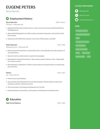 Spray Operator Resume