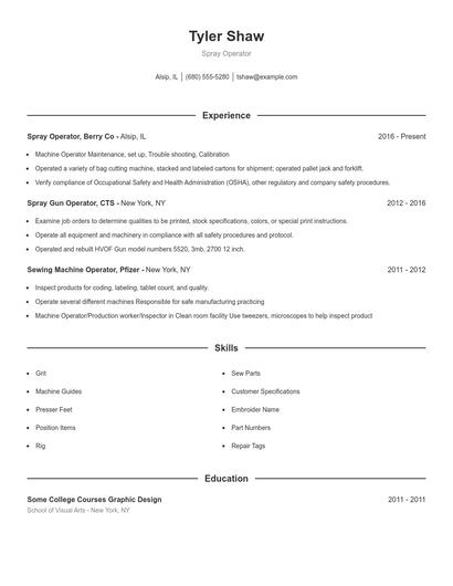 Spray Operator Resume
