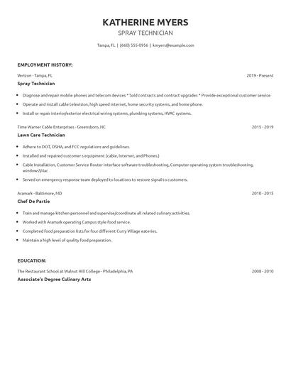 Spray Technician Resume