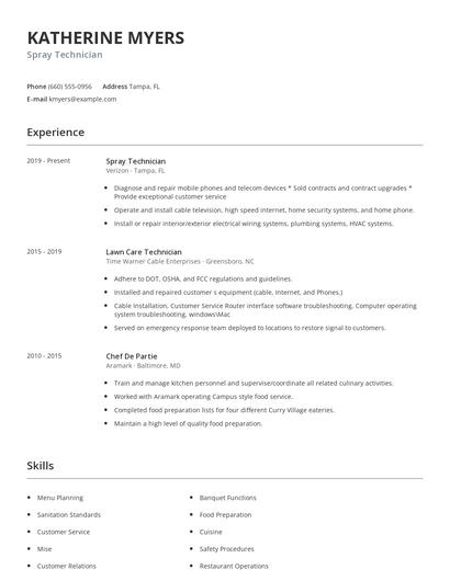 Spray Technician Resume