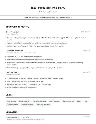 Spray Technician Resume