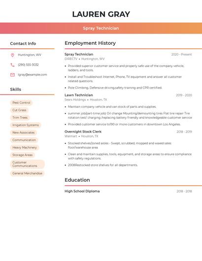 Spray Technician Resume