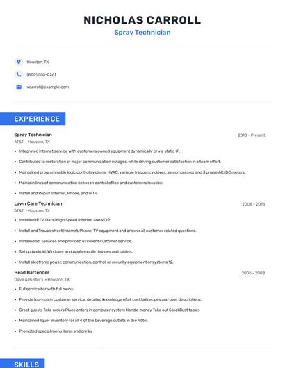 Spray Technician Resume