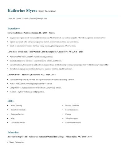 Spray Technician Resume