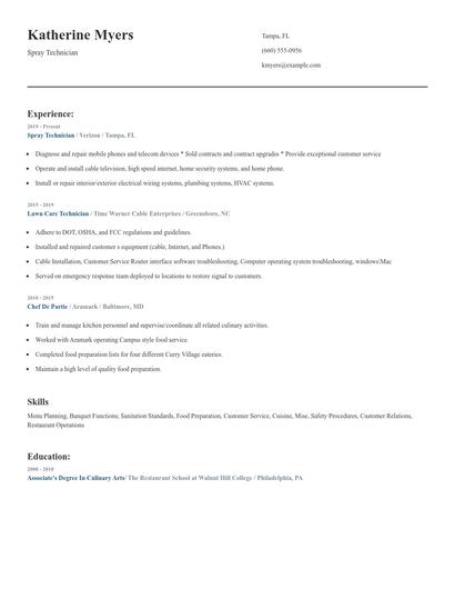 Spray Technician Resume