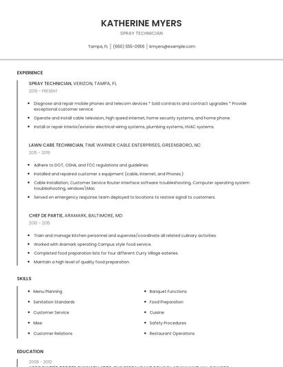 Spray Technician Resume