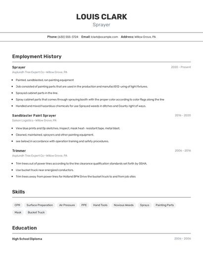 Sprayer Resume