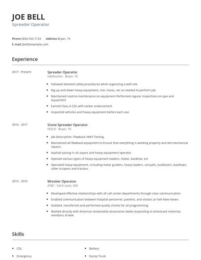 Spreader Operator Resume