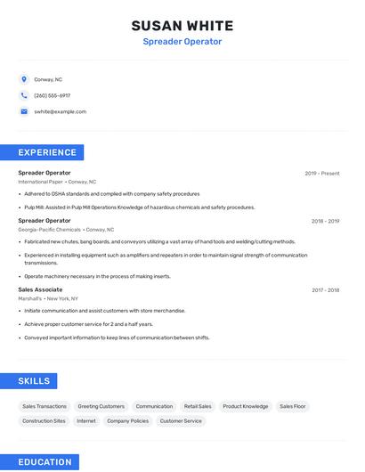 Spreader Operator Resume