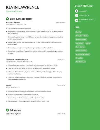 Spreader Operator Resume