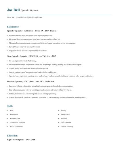 Spreader Operator Resume