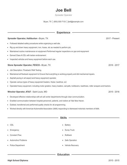 Spreader Operator Resume