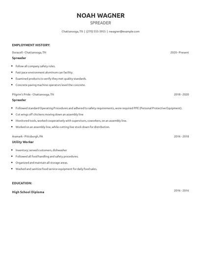 Spreader Resume