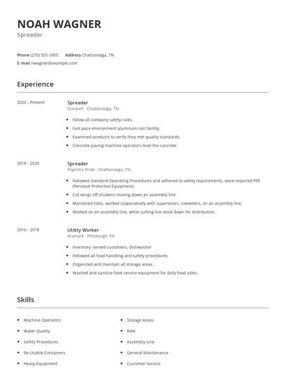 Spreader Resume