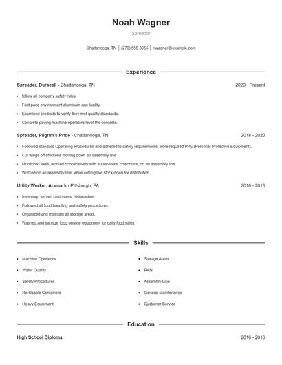Spreader Resume