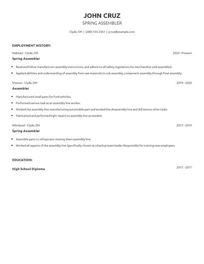Spring Assembler Resume
