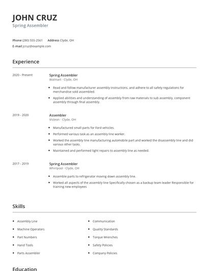 Spring Assembler Resume