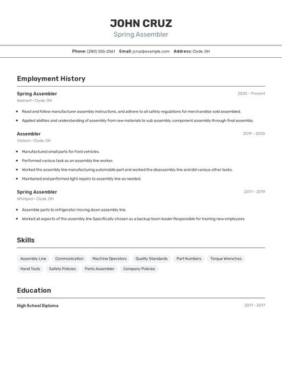 Spring Assembler Resume