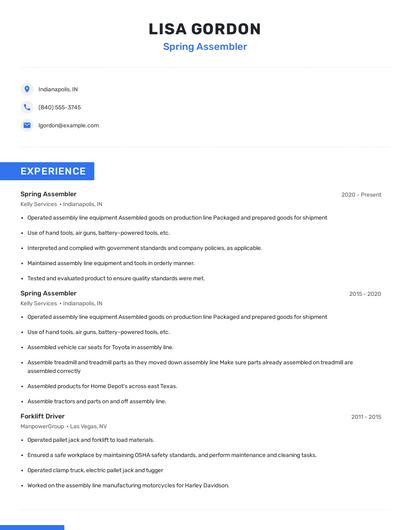 Spring Assembler Resume