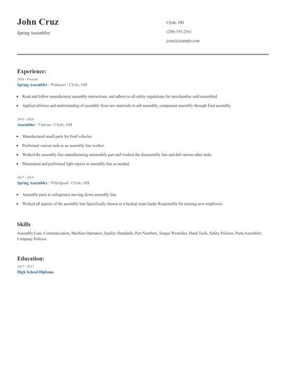 Spring Assembler Resume