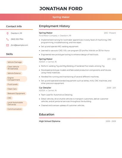 Spring Maker Resume