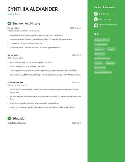 Spring Maker Resume