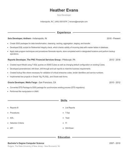 Ssis Developer Resume