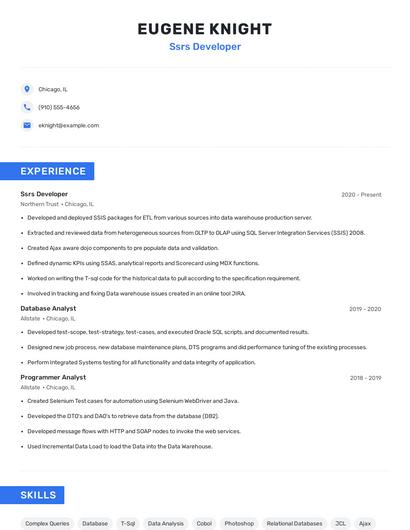 Ssrs Developer Resume