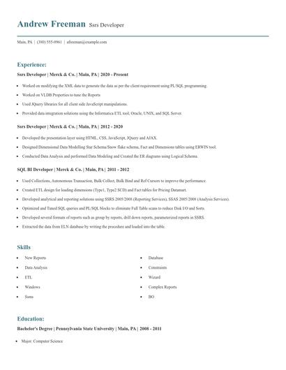 Ssrs Developer Resume