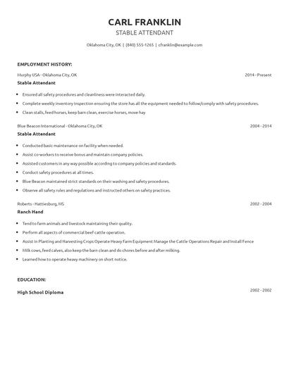 Stable Attendant Resume