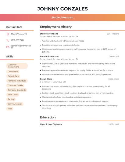 Stable Attendant Resume